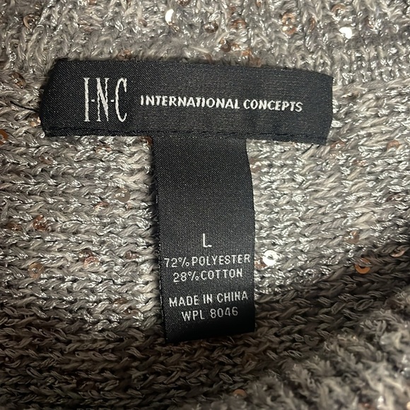 INC Grey With Silver Sequin Cowl Neck Sweater Size L - Picture 3 of 4